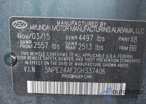 2016 Hyundai Sonata Se z USA, uszkodzony, nr VIN 5NPE24AF2GH337406
